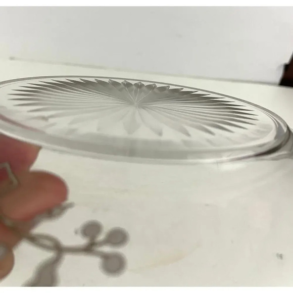 VTG Sterling Silver Overlay Starburst Etched Glass Plate 7.25" - Picture 12 of 16